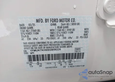 2025 Ford Explorer St-Line z USA, uszkodzony, nr VIN 1FMUK7KH6SGB58226
